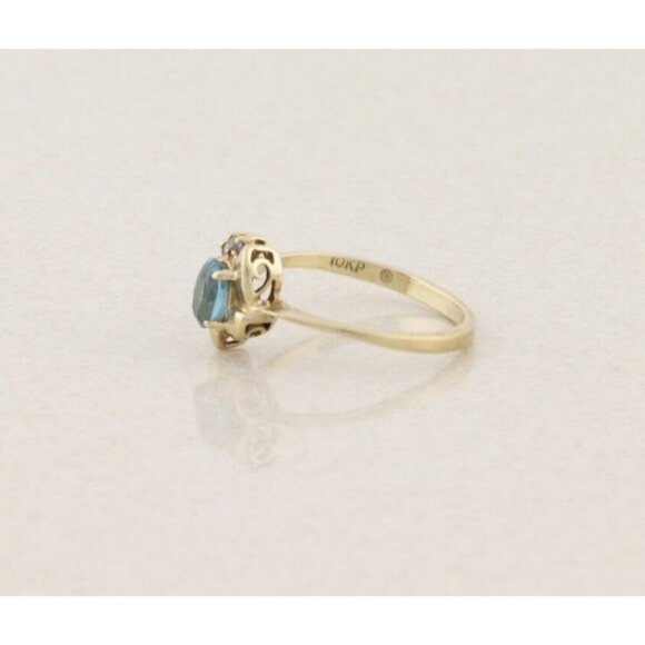 10k Yellow Gold Natural Swiss Blue Topaz and Diamond Ring Size 7 1/2 - Picture 7 of 7